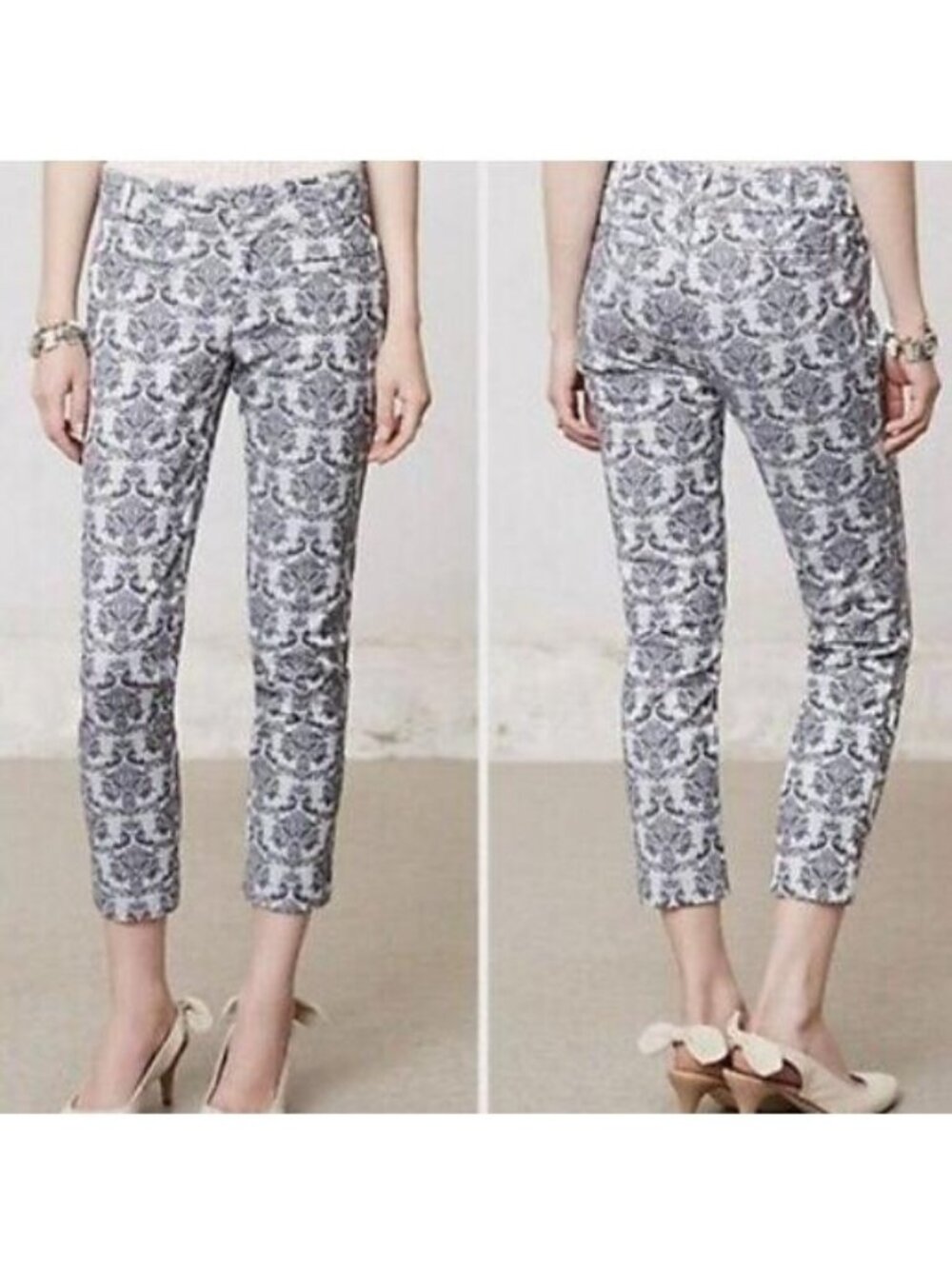 NWOT ANTHROPOLOGIE gray Cartonnier Cropped Brocade Charlie Trousers Pants Sz6 32